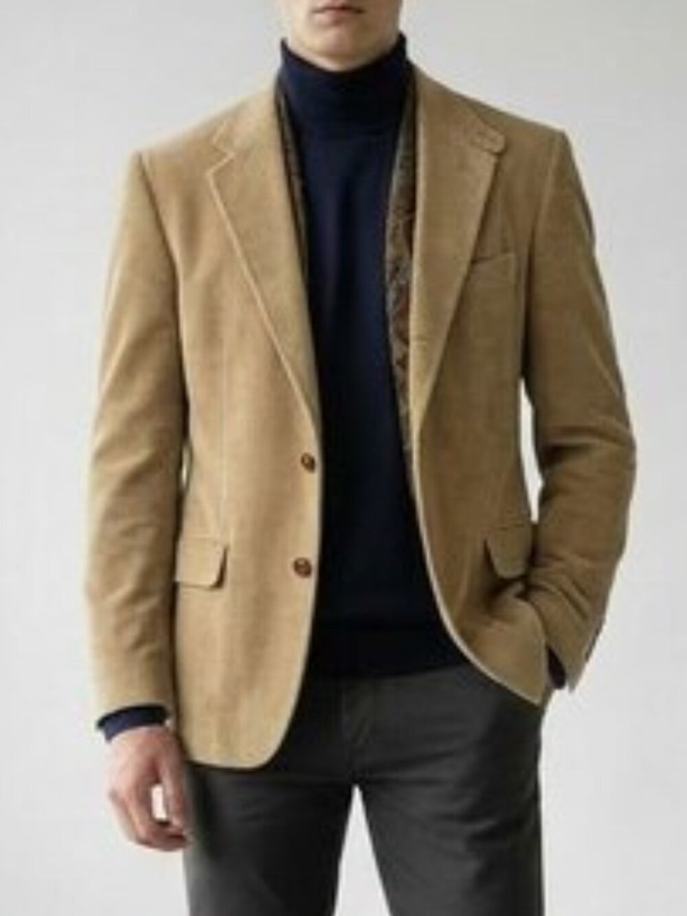 Ralph Lauren Beige Corduroy Elbow Patch Paisley Lined Blazer Jacket Men’s 43R